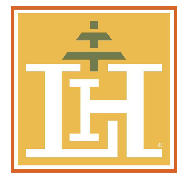 A yellow and white logo with the letter h on it