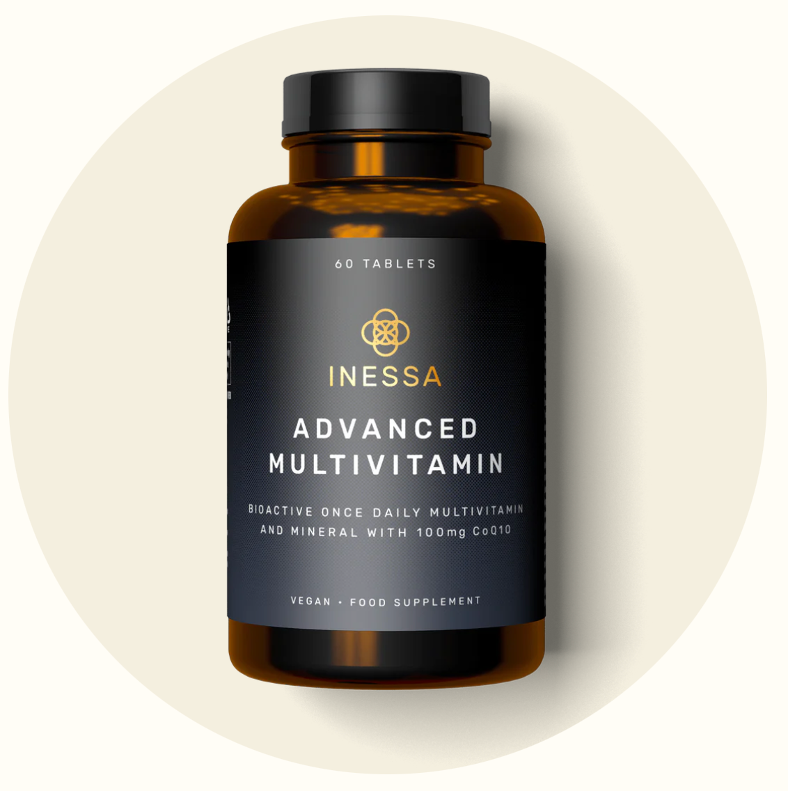 A bottle of inessa advanced multivitamin on a white background.