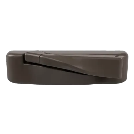 A brown plastic door handle on a white background.
