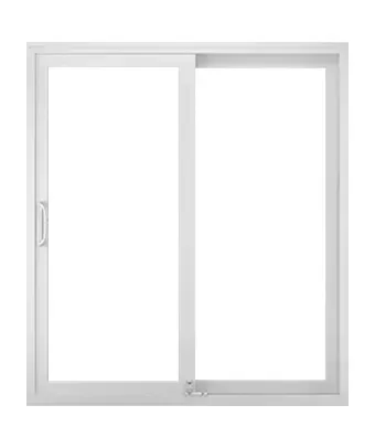 A white sliding glass door on a white background.