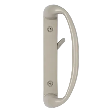 A picture of a sliding glass door handle on a white background.