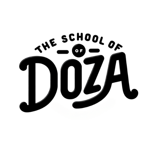 The school of doza logo is black and white on a white background.