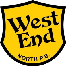 A yellow shield with the words west end north p.b. on it