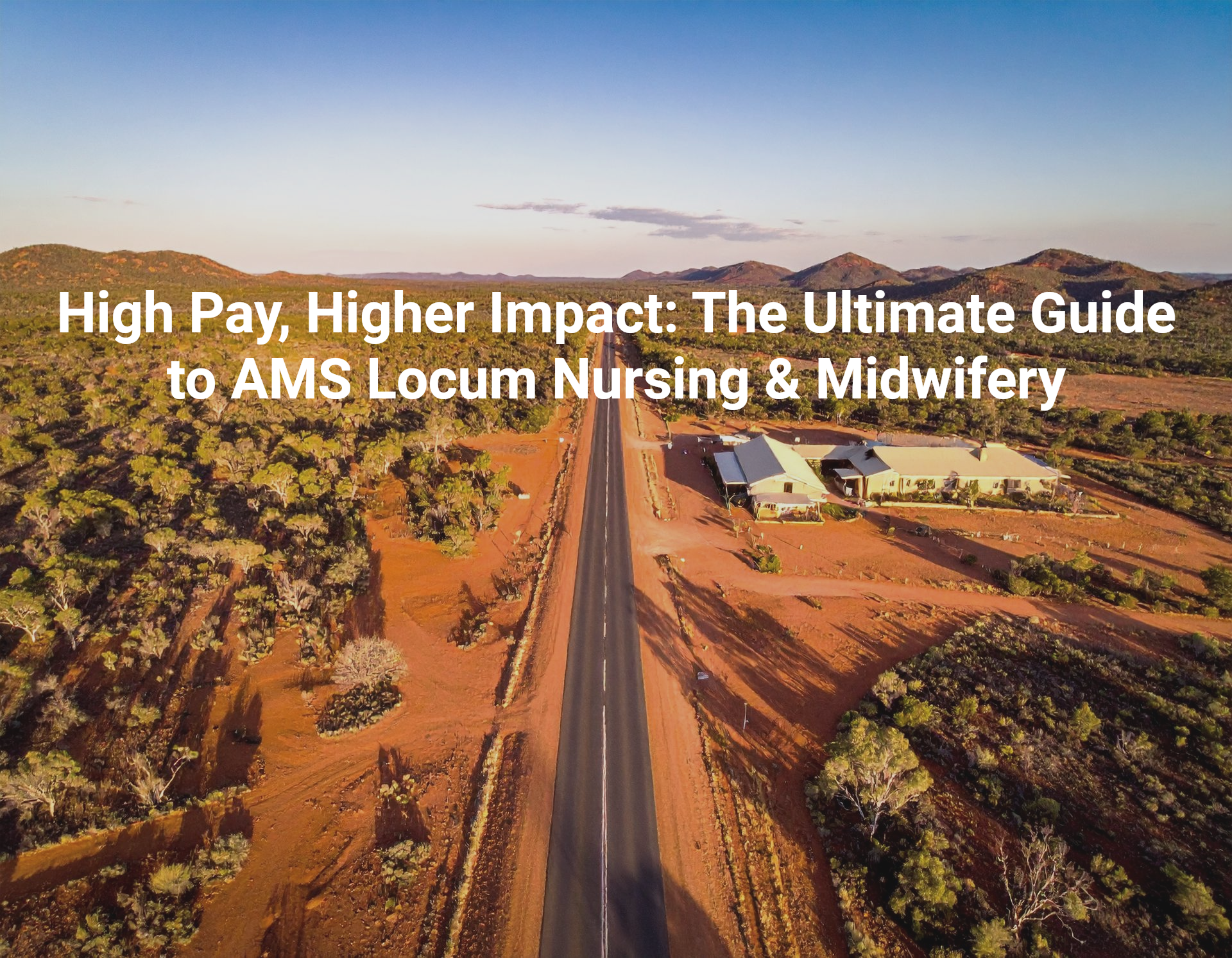 Aerial view of a rural Outback Australia, depicting remote AMS clinic . 