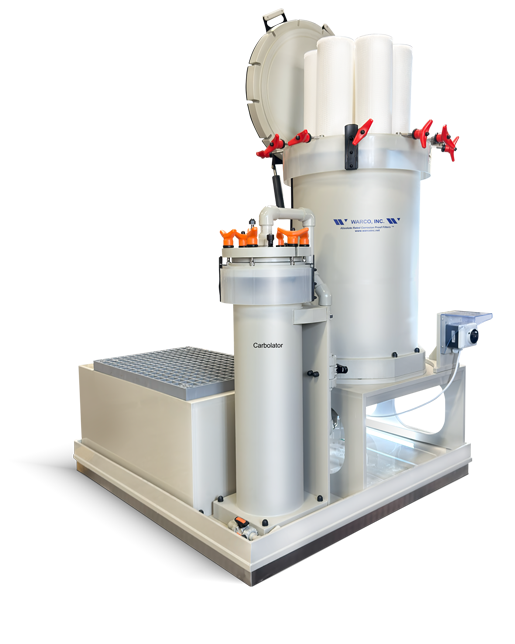 Pleated & Thermoplastic Bag Filter Systems sitting on top of a pallet on a white background .