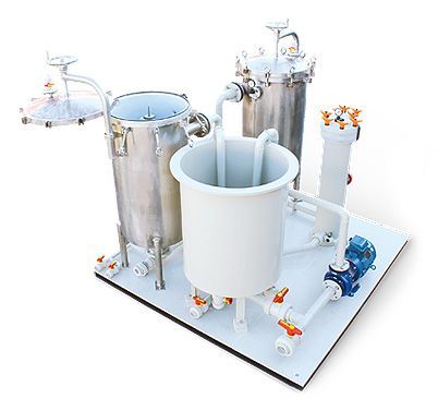 a model of a Fluoroplastic treatment system with three tanks and a pump .