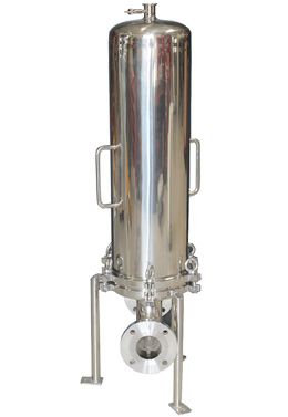a stainless steel water filter is sitting on a white surface . cryogenic filters system
