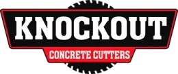A logo for knockout concrete cutters with a saw blade
