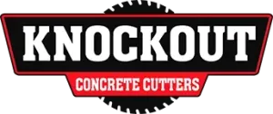 A logo for knockout concrete cutters with a saw blade