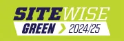 A green and white logo for sitewise green 2024/25