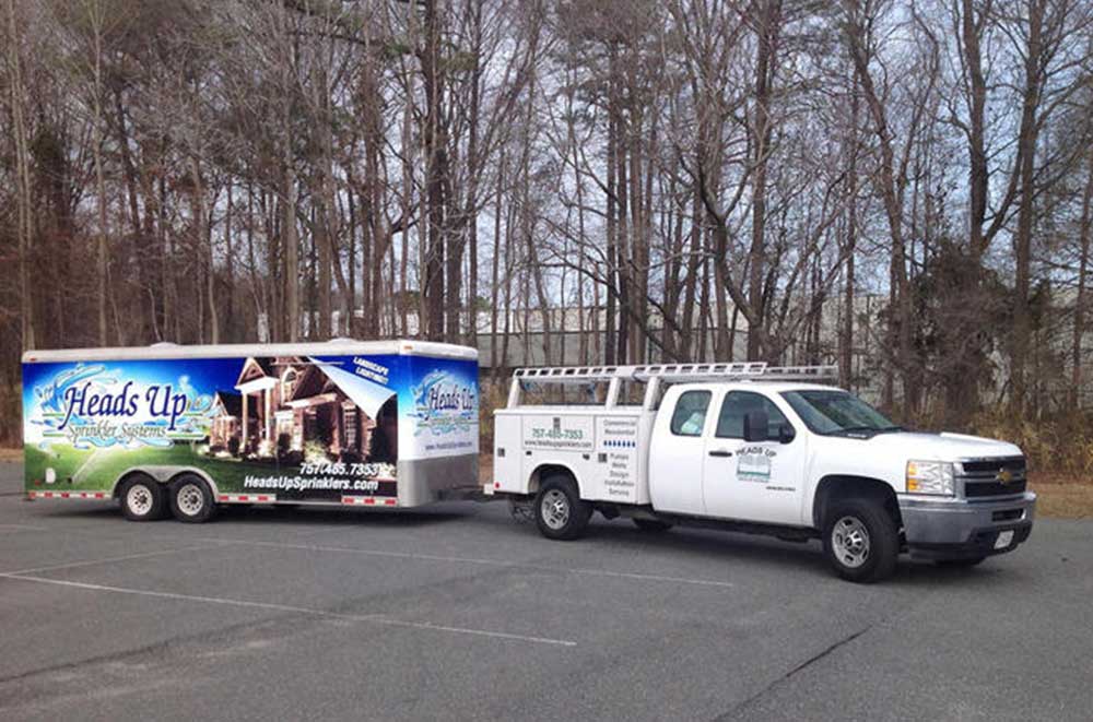Heads Up Sprinklers Truck and Trailer — Chesapeake, VA — Heads Up Sprinkler Systems