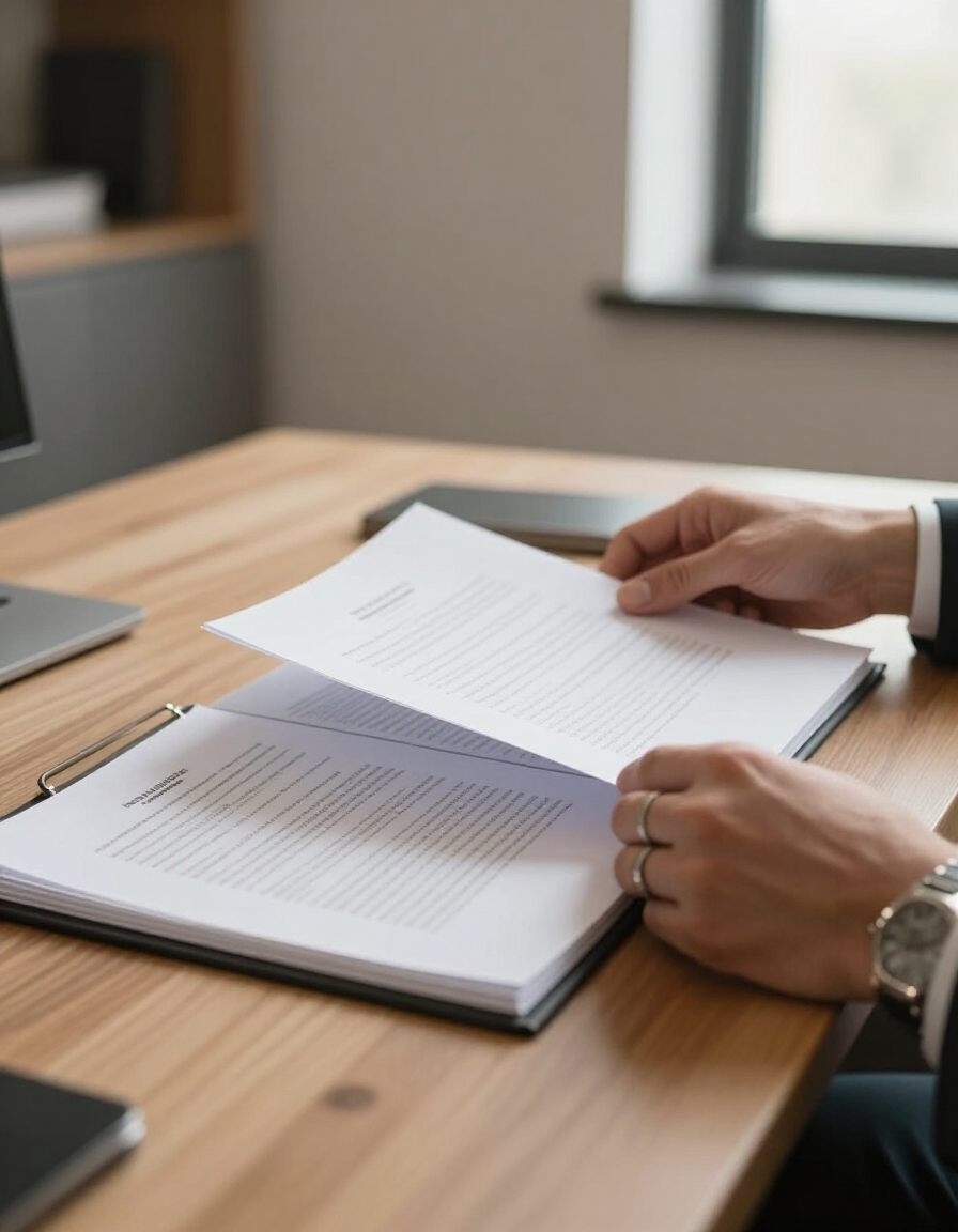Escribana revisando documentos legales