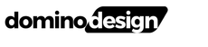 a black and white logo for domino design on a white background
