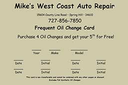 Oil Change — West Coast Auto Repair Card in Spring Hill, FL