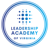 Leadership Academy of Virginia logo: blue and white circle with text and dot pattern.