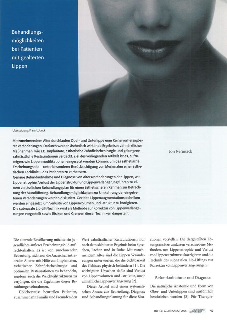 Woman's face with bright red lipstick and short text over a blue background.