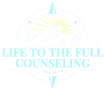 A logo for life to the full counseling with a compass and a sun.