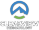 Clearview Dermatology Logo - blue green and white mountain icon