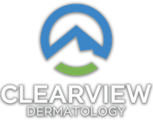 Clearview Dermatology Logo - blue green and white mountain icon