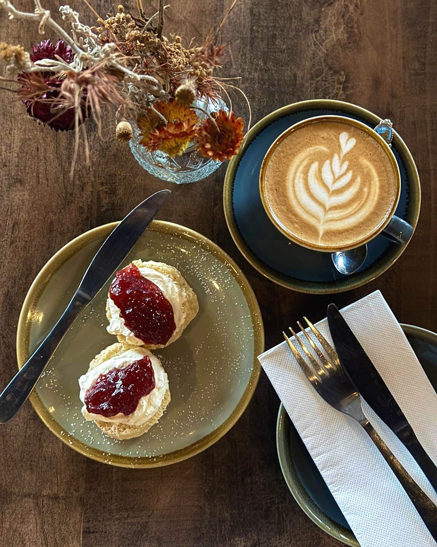Scones With Jam, Latte Art, and Cutlery — Drop In Espresso Bar in Wallsend, NSW