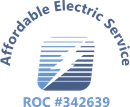 Logo for Affordable Electric Service, with a stylized lightning bolt and ROC #342639.