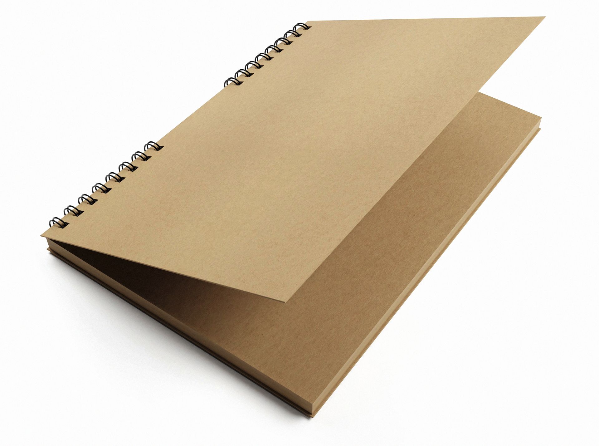 Kraft sketchbook on white background. The book is open to reveal kraft paper inside.
