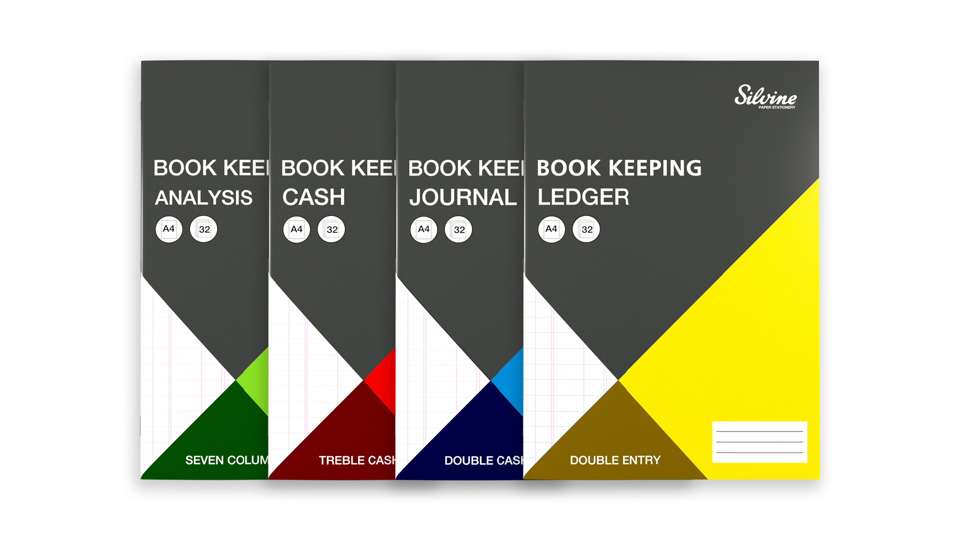 Four Book Keeping Books by Silvine on white background.