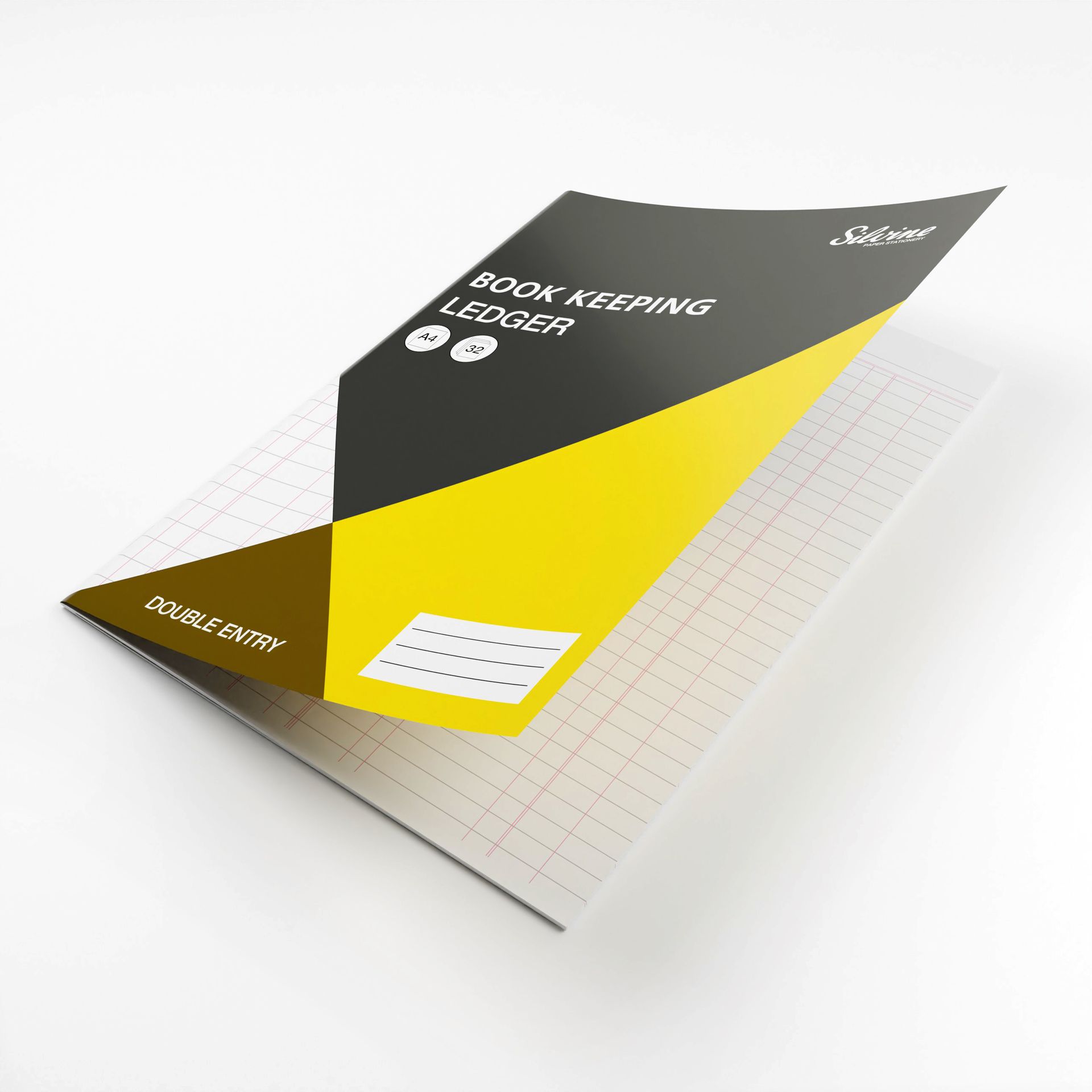 Book Keeping Ledger by Silvine showing the inside of it's pages on white background.