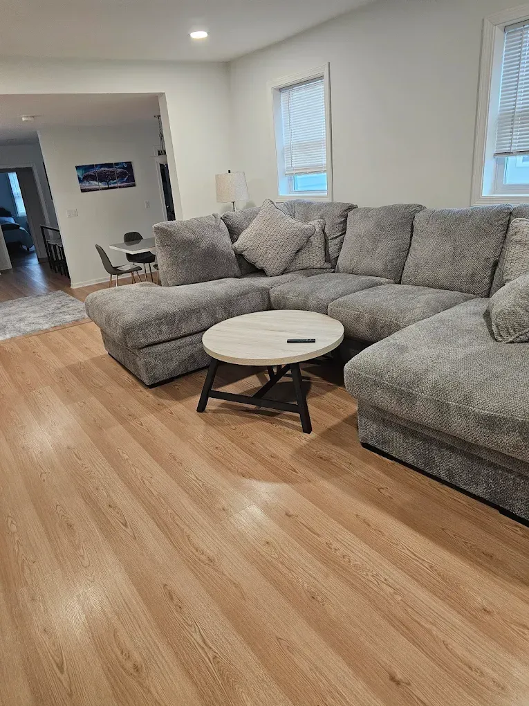 Carpet being cleaned with a vacuum cleaner, revealing a clean strip.