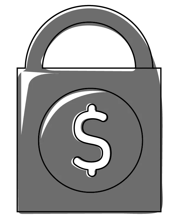 A padlock with a dollar sign inside of it.