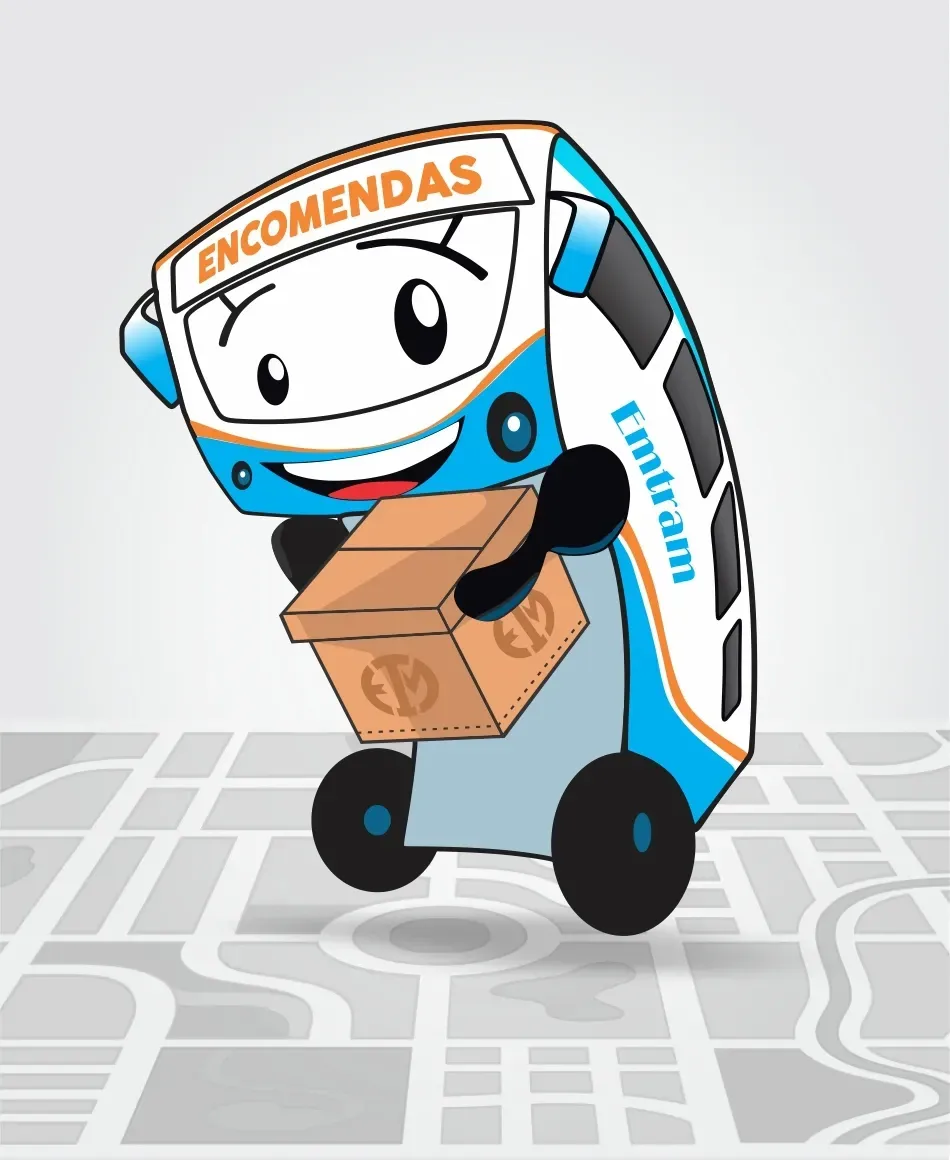 Um ônibus de desenho animado com a palavra encomendas nele