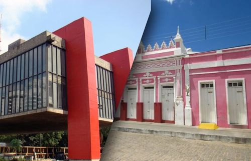 Na esquerda uma vista do MASP (Museu de Arte de São Paulo Assis Chateaubriand) em São Paulo, SP e na direita o Mercado Municipal da Barra na cidade de Barra, BA.