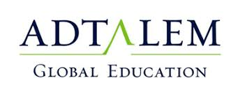 ADTalem Global Education logo with a green upward-pointing triangle in the middle of the word.