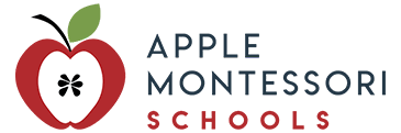 Logo of Apple Montessori Schools: red apple with green leaf, text 
