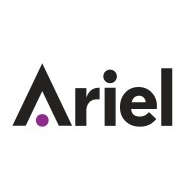 Ariel logo: black geometric A with a purple dot and black text, 