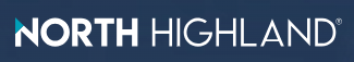 Logo for North Highland, a consulting firm. Blue text on a blue background. The “N” has a teal arrow.