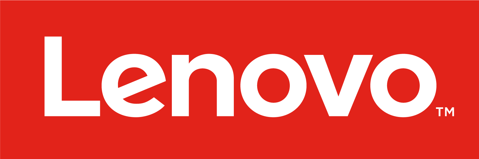 White Lenovo logo on a solid red background.