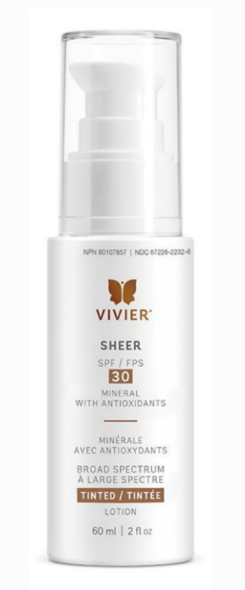 A bottle of vivier sheer sunscreen with a butterfly on it