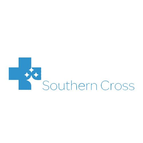 The logo for southern cross is a blue cross with diamonds on it.