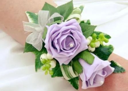 A Woman is Wearing a Wristband With Purple Roses and Green Leaves  — Flower Hunt in Robina, QLD