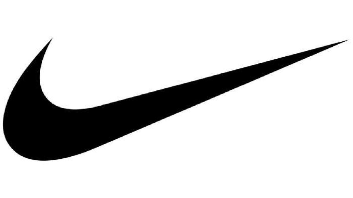 A black and white nike swoosh logo on a white background.