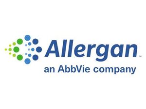 The logo for allergan an abbvie company is blue and green.