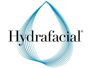 A logo for hydrafacial with a drop of water in the middle