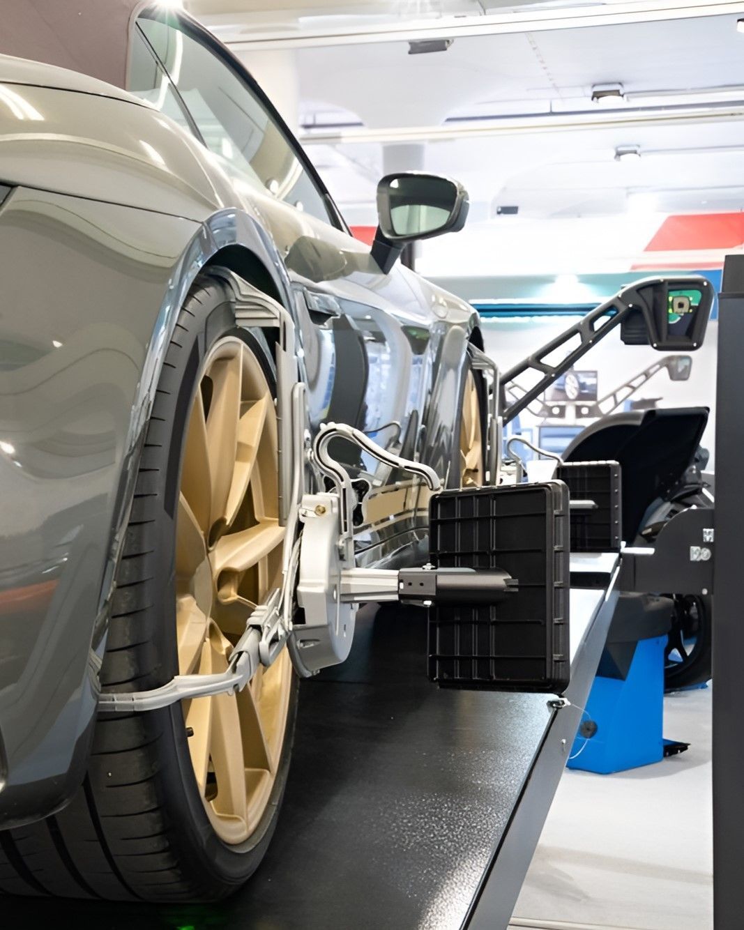 A Car Is Being Adjusted On A Machine In A Garage — Warrmech Mechanical In Tweed Heads South, NSW