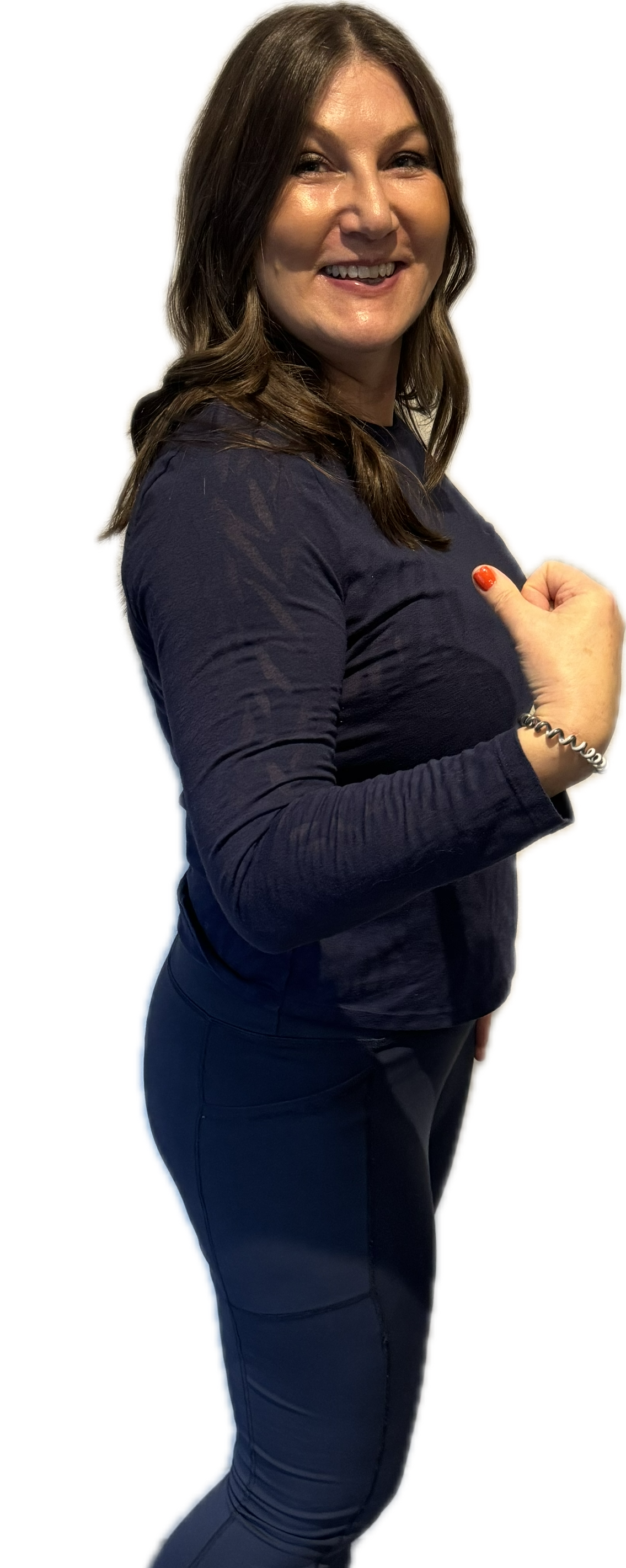 Woman wearing glasses and a Great Britain shirt giving two thumbs up.