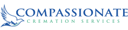 Logo for Compassionate Cremation Services. Features a dove and text in blue and green.