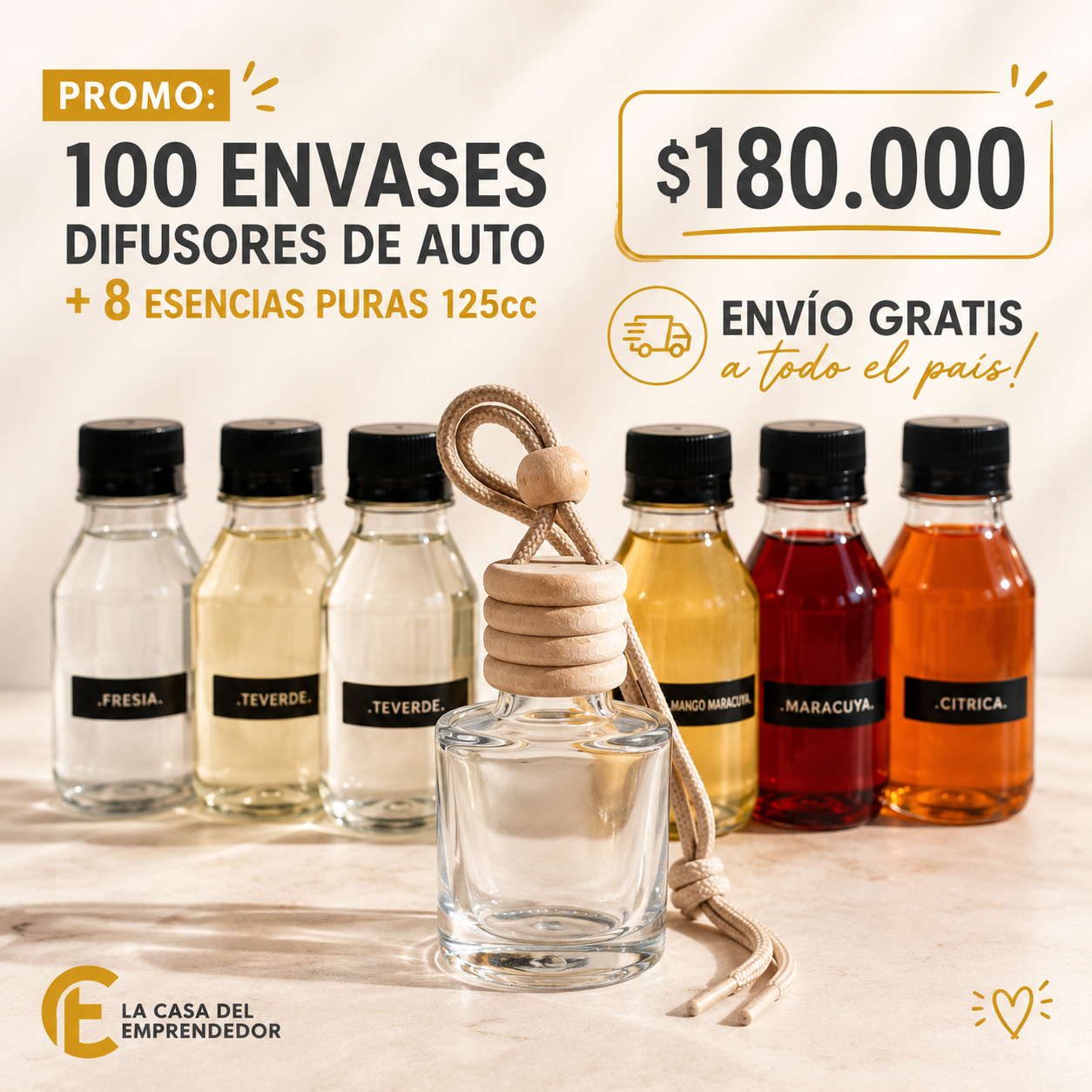 100 envases difusor+ 8 esencias 125cc