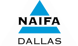 The logo for NAIFA Dallas features a blue triangle split by the black text