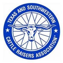 Blue and white logo of the Texas and Southwestern Cattle Raisers Association featuring a steer head inside a star.