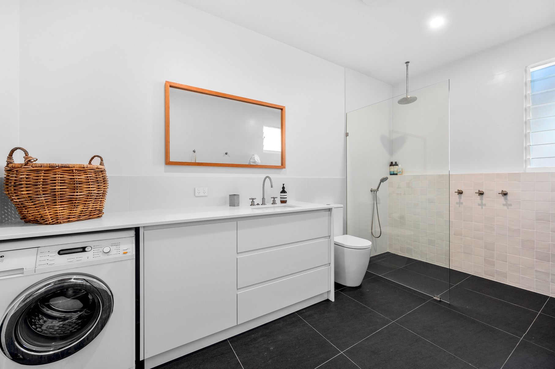 A Custom White Cabinet in the Bathroom — Plumbe Joinery in Coffs Harbour, NSW